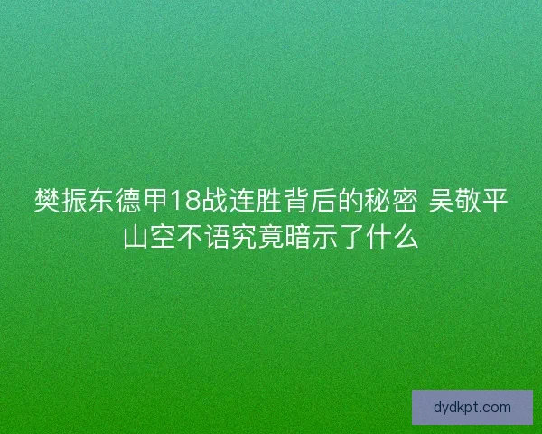 樊振东德甲18战连胜背后的秘密 吴敬平山空不语究竟暗示了什么